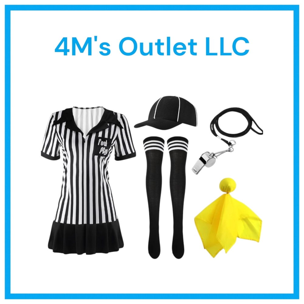 Women Referee Costume Set Umpire Outfit Stripe Ref Shirt Hat Long